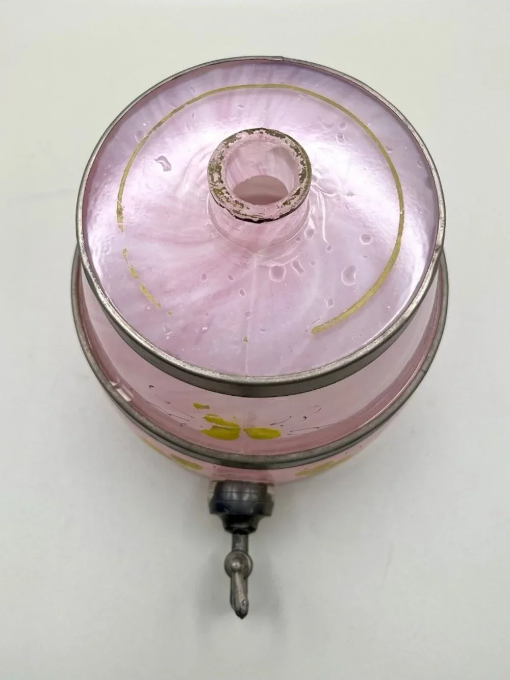 Antique Pink Swirl Glass Beverage Dispenser Floral Spigot VTG Victorian Cottage